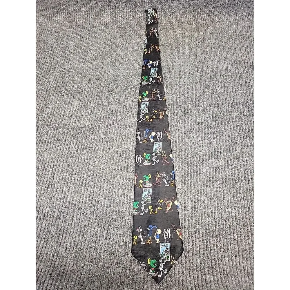 Vintage 1997 Looney Tunes Stamp Collection Silk Tie Black‎ Warner Bros USPS Mens